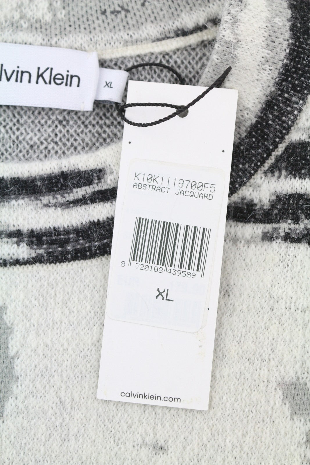 CALVIN KLEIN Abstract Jacquard Men Jumper XL Grey Wool Alpaca Blend Pull On
