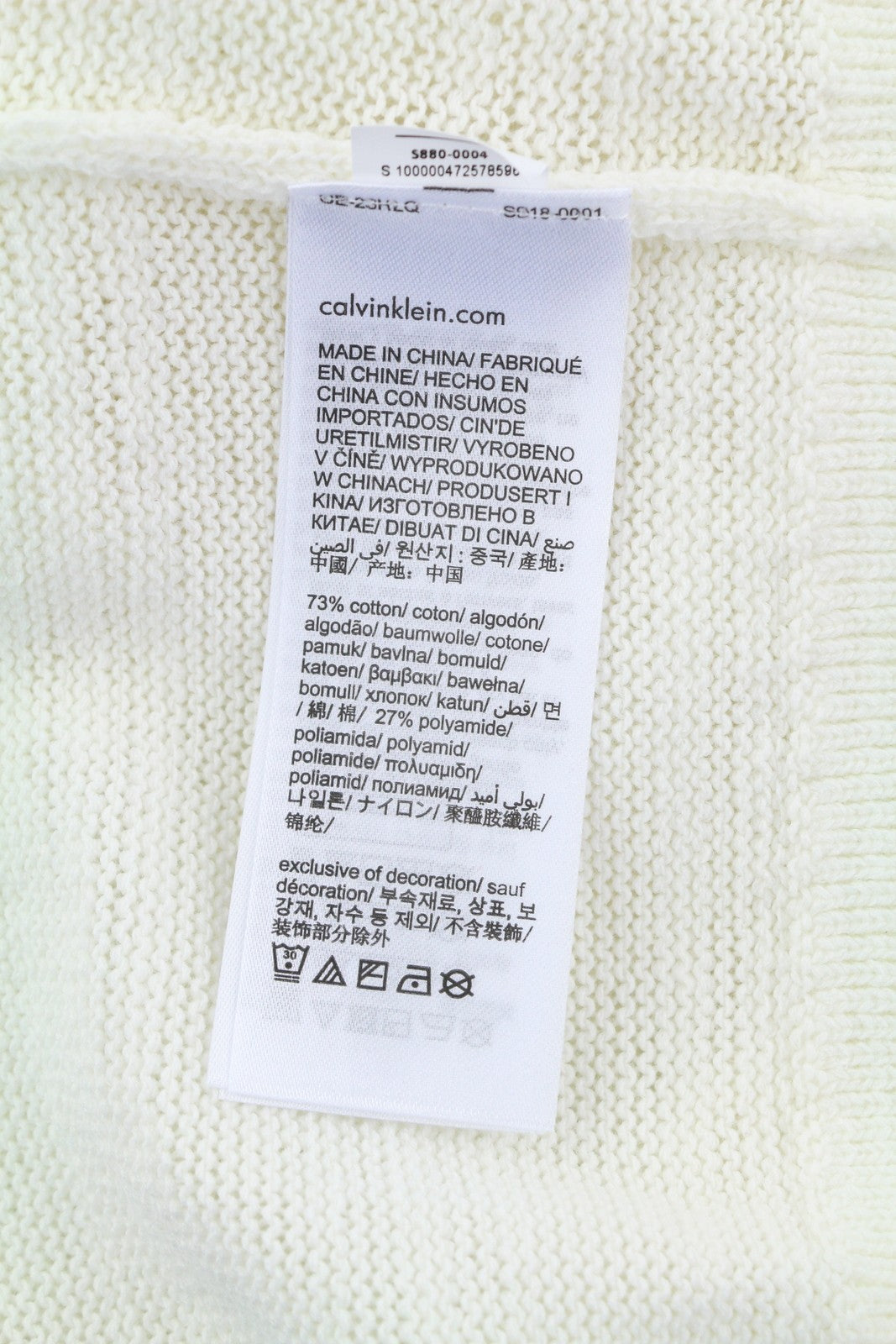 CALVIN KLEIN Tape Yarn Vn Men Jumper M White Textured Knitted V-Neck Pull On