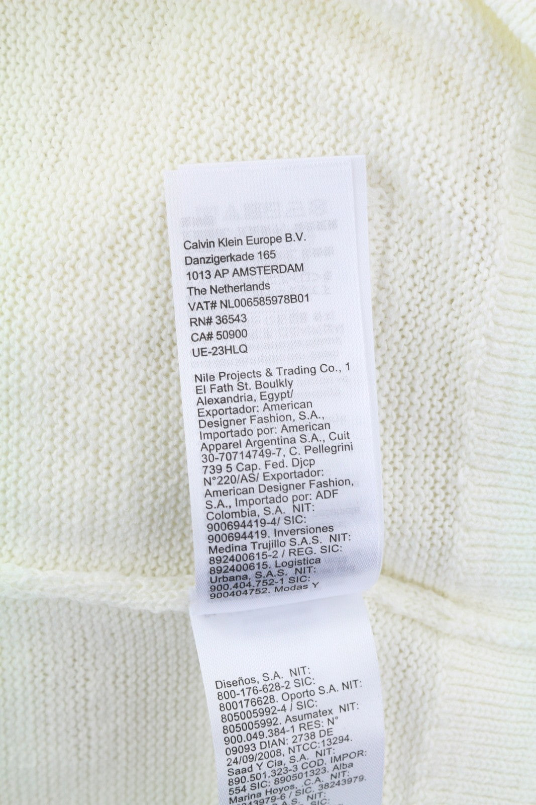 CALVIN KLEIN Tape Yarn Vn Men Jumper M White Textured Knitted V-Neck Pull On