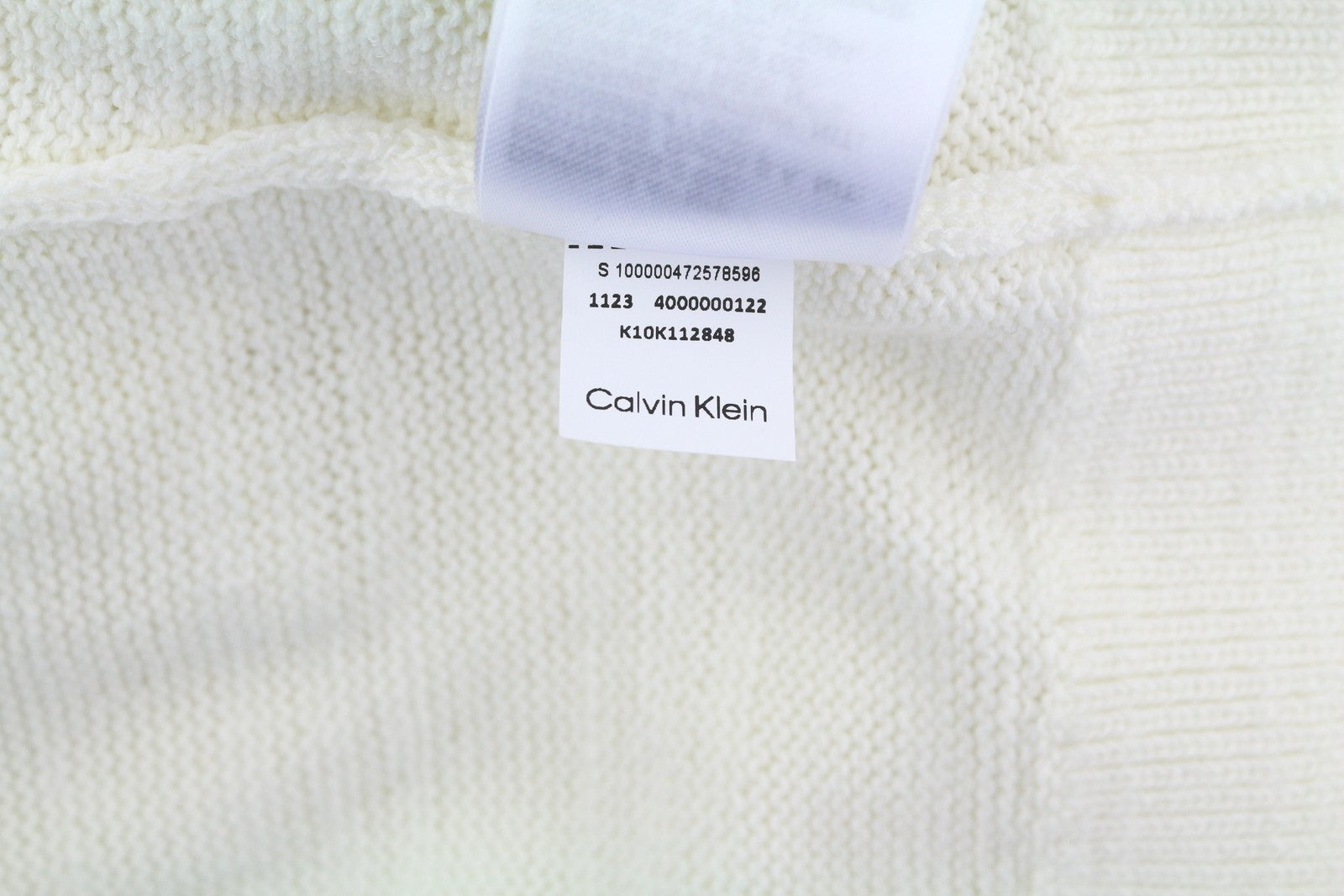 CALVIN KLEIN Tape Yarn Vn Men Jumper M White Textured Knitted V-Neck Pull On