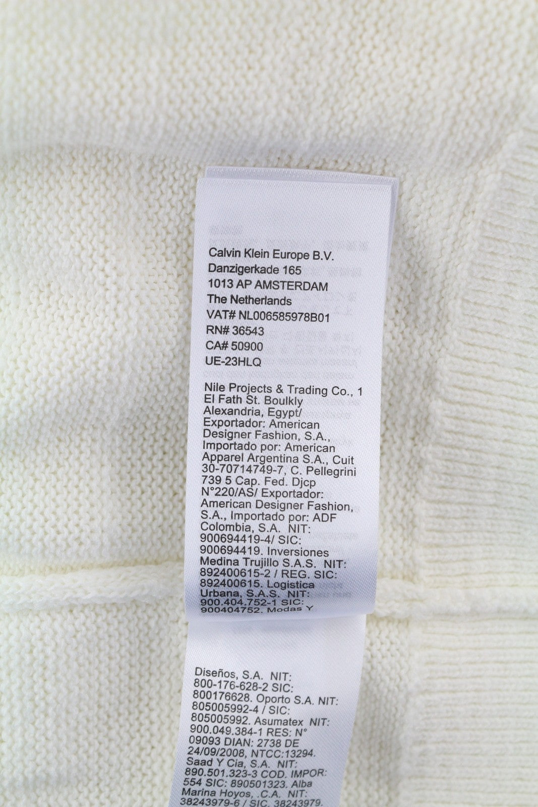 CALVIN KLEIN Tape Yarn Vn Men Jumper S White Textured Knitted V-Neck Pull On