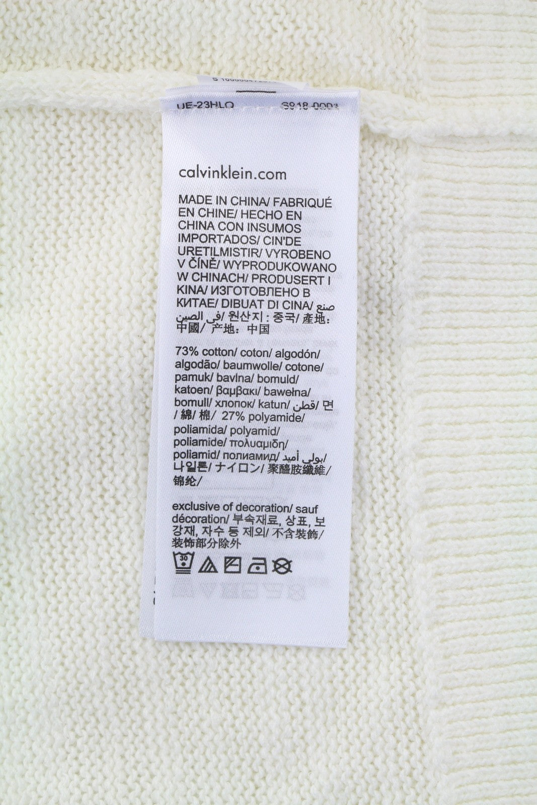 CALVIN KLEIN Tape Yarn Vn Men Jumper XS White Textured Knitted V-Neck Pull On