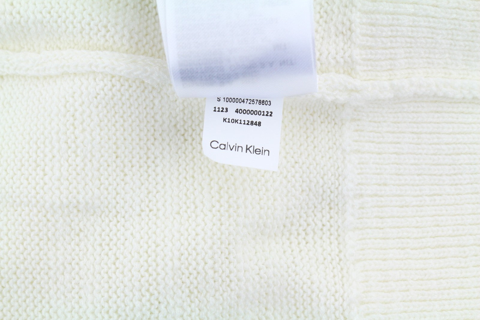 CALVIN KLEIN Tape Yarn Vn Men Jumper XS White Textured Knitted V-Neck Pull On