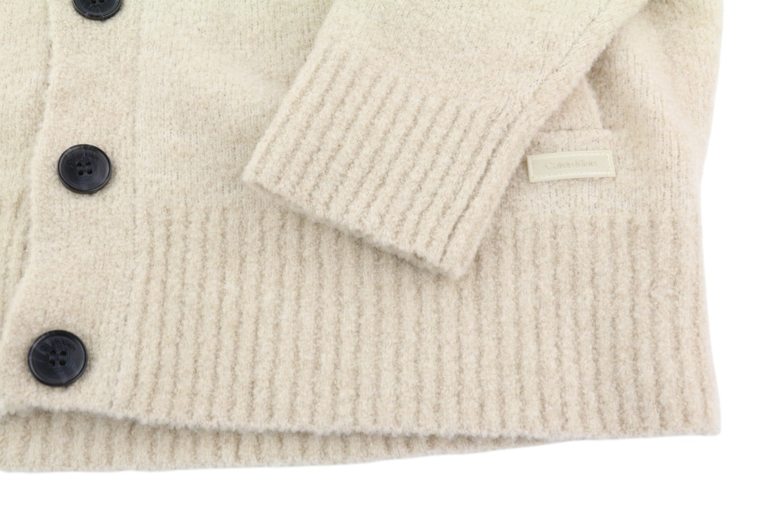 CALVIN KLEIN Wool Blend Boucle Men Jumper L Wool Blend Teddy Cardigan RRP199