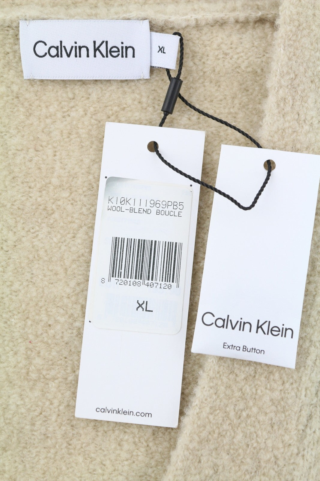CALVIN KLEIN Wool Blend Boucle Men Jumper XL Wool Blend Teddy Cardigan RRP199