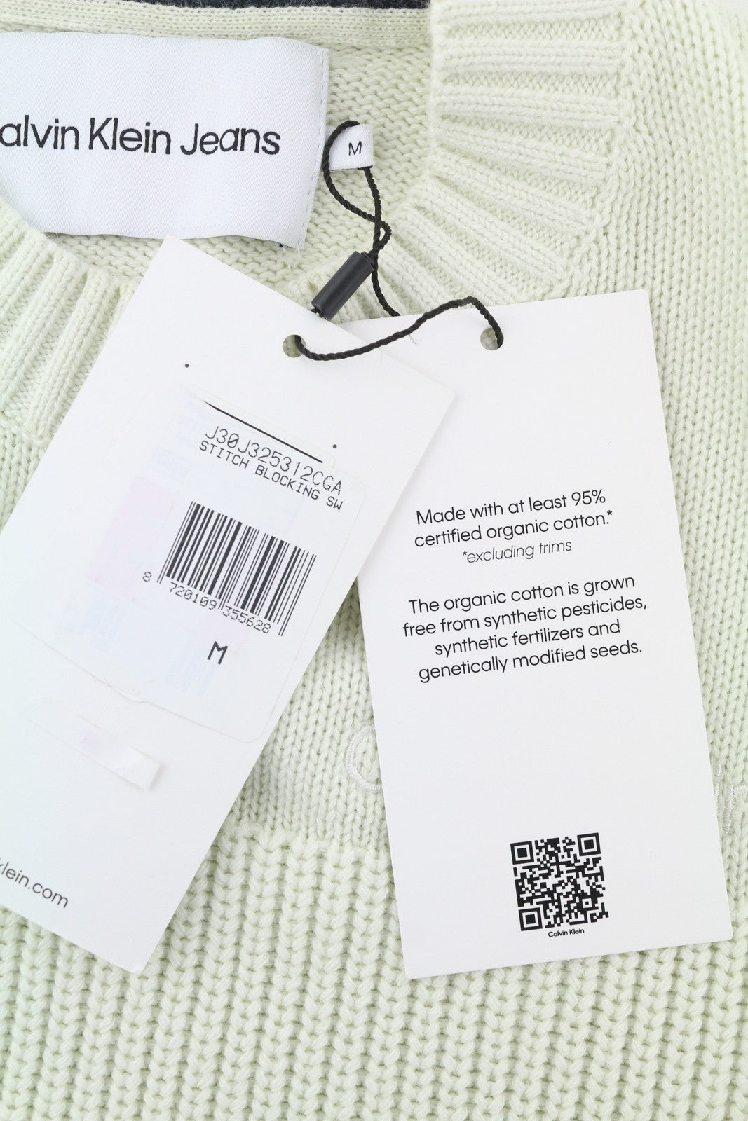 CALVIN KLEIN Stitch Blocking Men Jumper M Off White Stripe Knit Crew Pull On