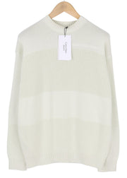 CALVIN KLEIN Stitch Blocking Men Jumper S Off White Stripe Knit Crew Pull On
