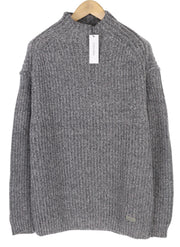 CALVIN KLEIN Men Jumper XL Grey Wool Blend Tight-Knit Mock Neck Logo Pull On