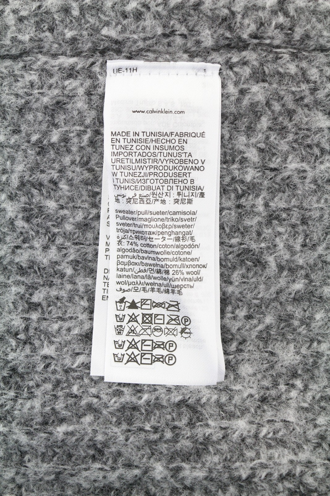 CALVIN KLEIN Men Jumper XL Grey Wool Blend Tight-Knit Mock Neck Logo Pull On