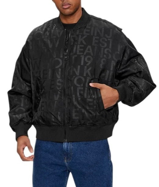 CALVIN KLEIN Men Jacket S Black Logo Print Insulated Loose Fit Bomber RRP149