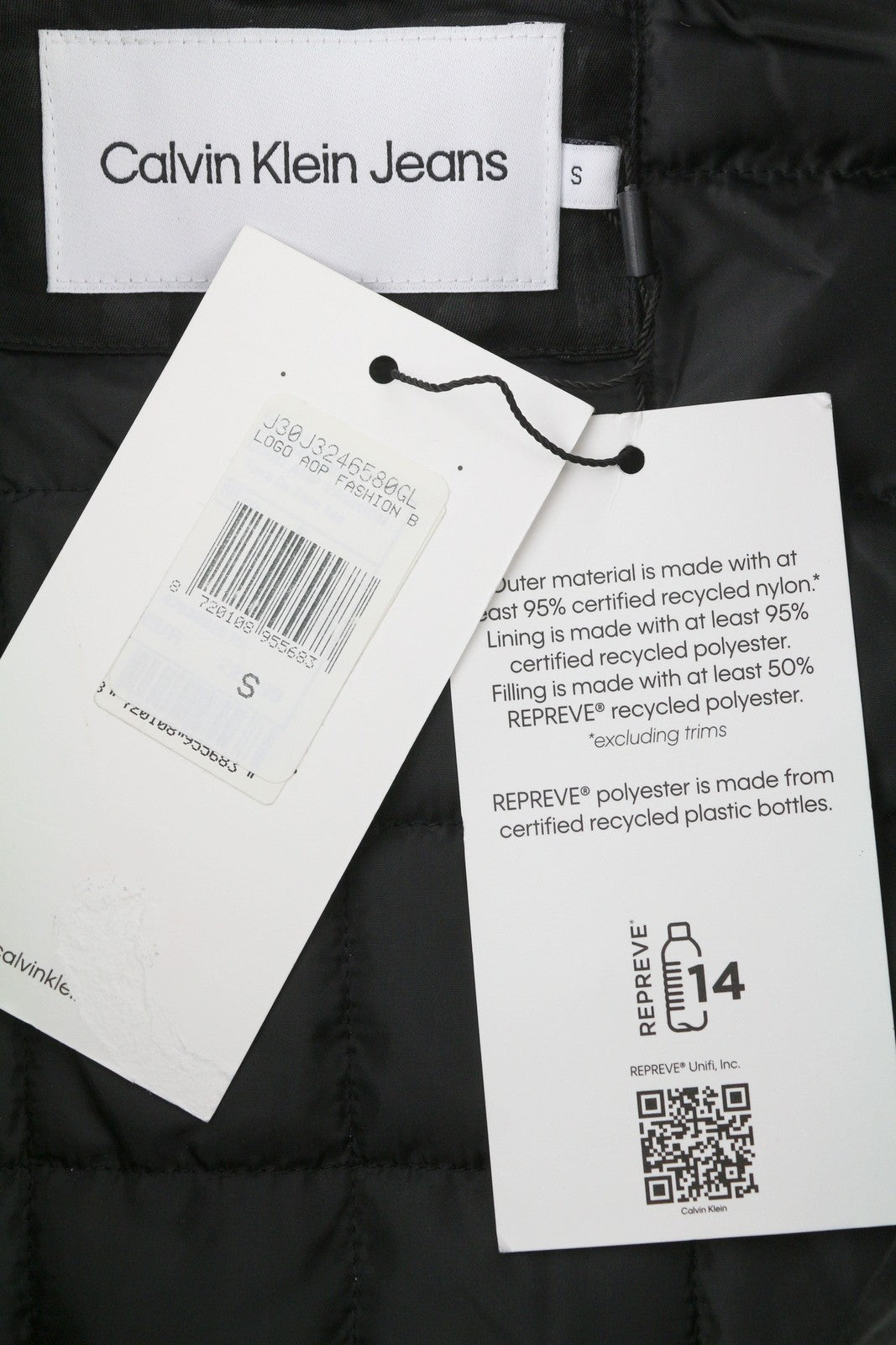 CALVIN KLEIN Men Jacket S Black Logo Print Insulated Loose Fit Bomber RRP149