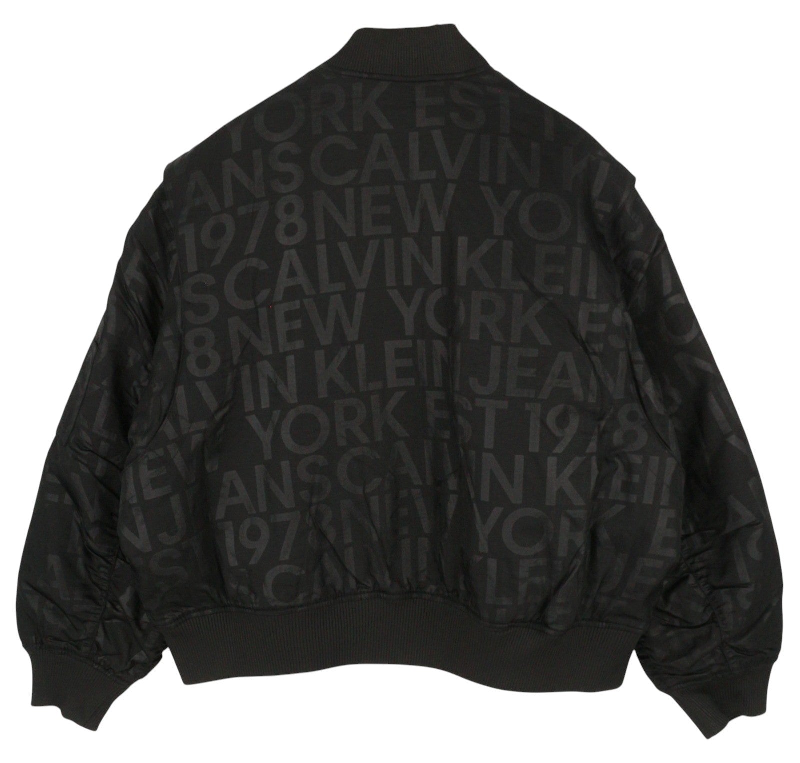 CALVIN KLEIN Men Jacket S Black Logo Print Insulated Loose Fit Bomber RRP149