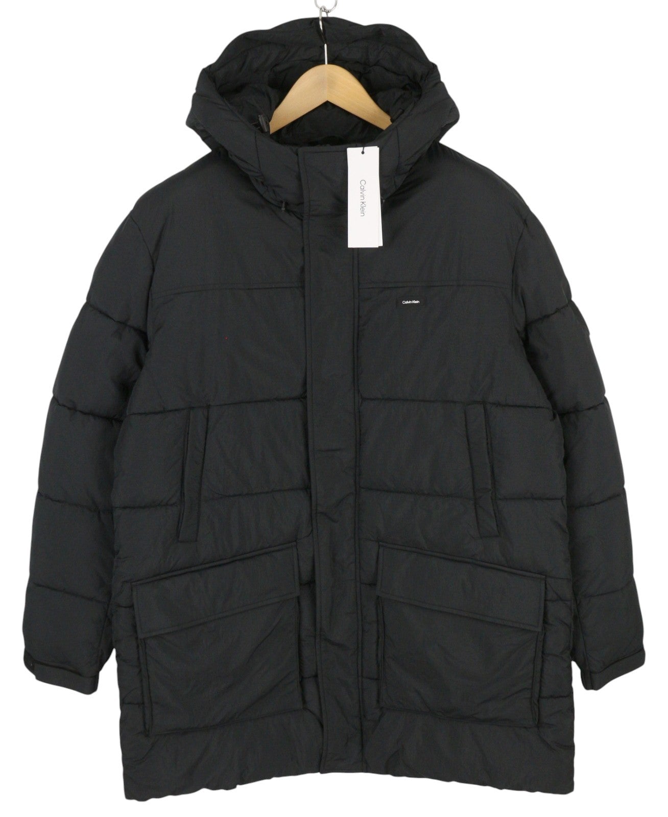 CALVIN KLEIN Crinkle Nylon Long Length Quilt Men Jacket 2XL Black Padded RRP379
