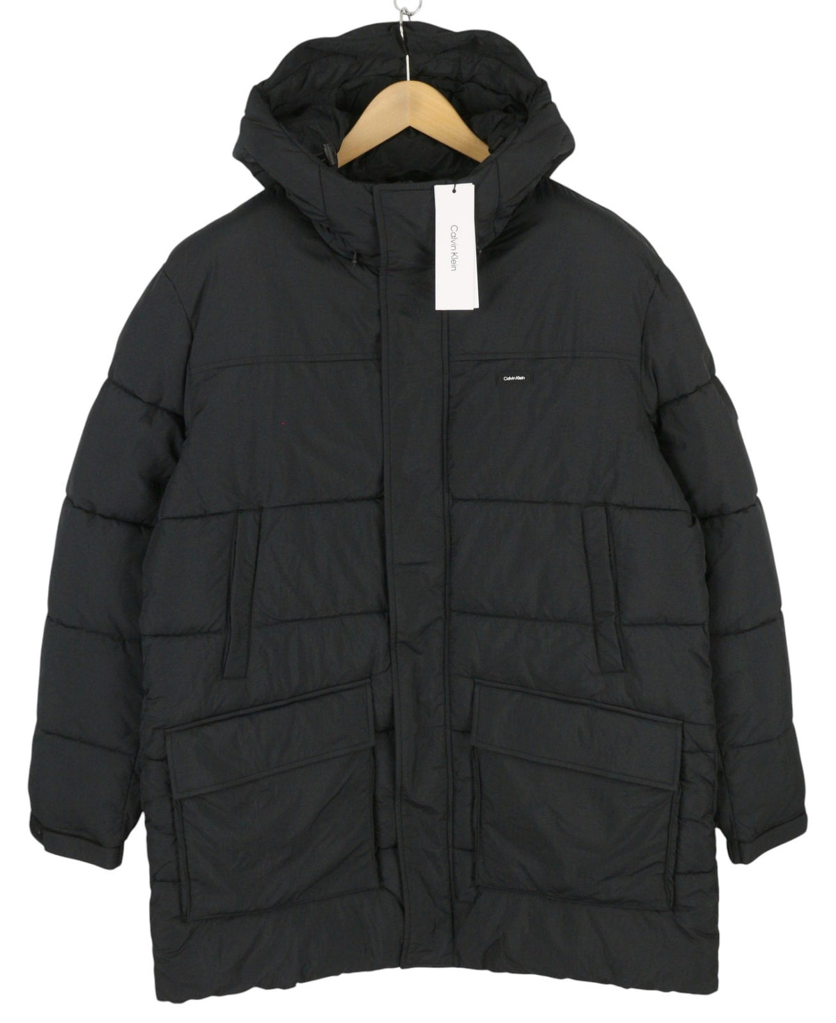 Lange gesteppte Jacke aus Knitter-Nylon
