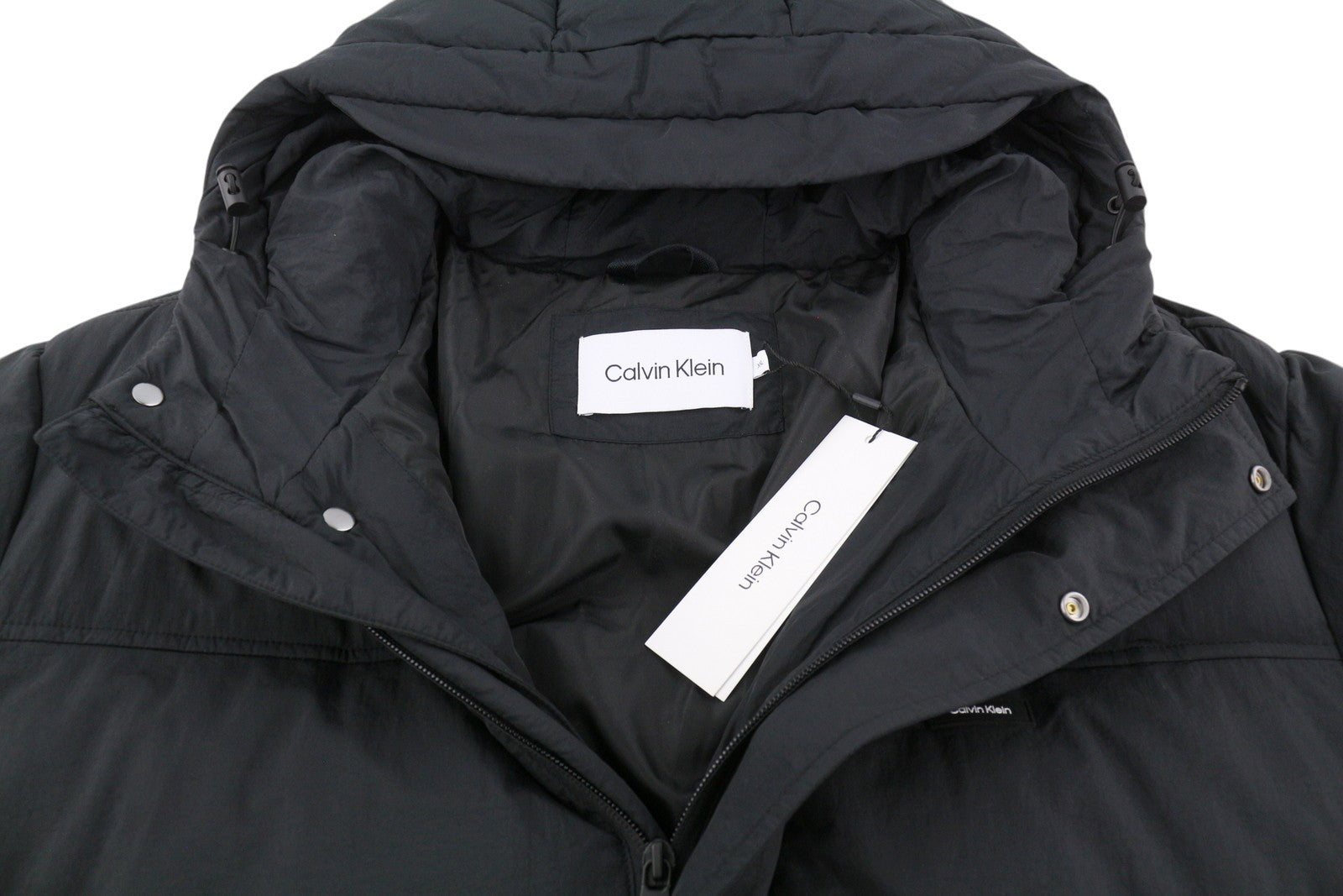 CALVIN KLEIN Crinkle Nylon Long Length Quilt Men Jacket 2XL Black Padded RRP379