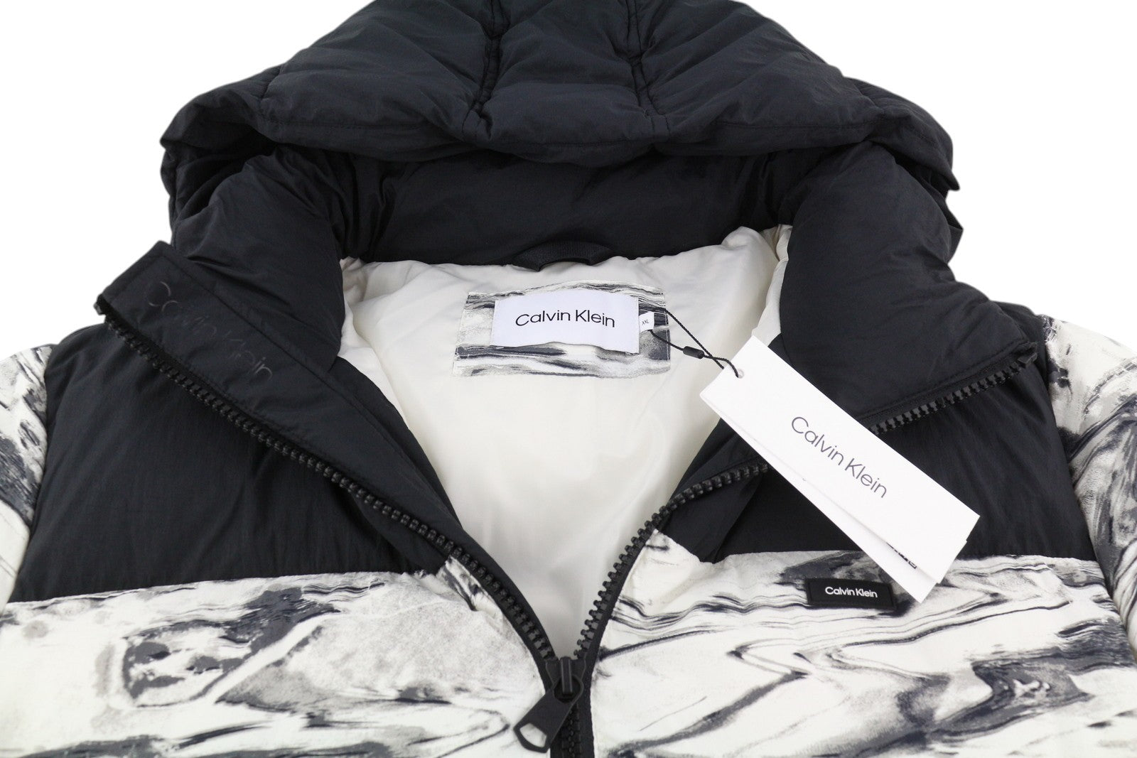 CALVIN KLEIN Crinkle Nylon Color Block Quilt Men Jacket 2XL Patterned Padded