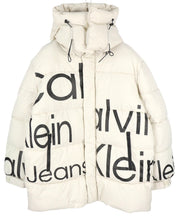 CALVIN KLEIN Bold Disrupted Logo Men Jacket L White Insulated Quilted Hooded