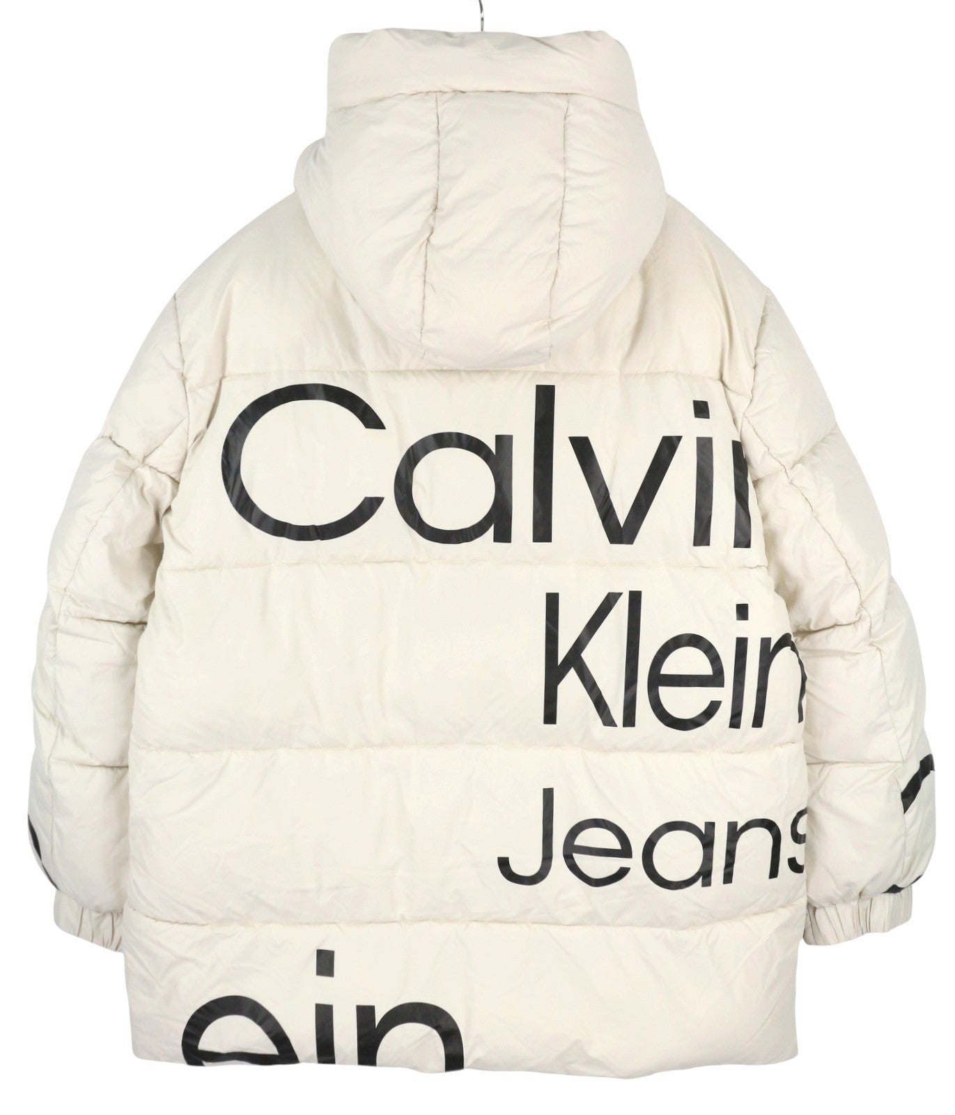 CALVIN KLEIN Bold Disrupted Logo Men Jacket L White Insulated Quilted Hooded
