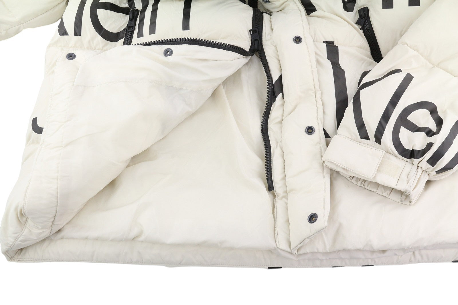 CALVIN KLEIN Bold Disrupted Logo Men Jacket L White Insulated Quilted Hooded