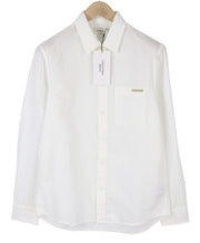 CALVIN KLEIN Men Shirt M White Linen Blend Spread Neck Button-Up Patch Pocket