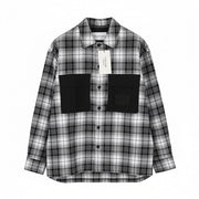 CALVIN KLEIN Men Shirt L Flannel Plaid Patch Pockets Spread Neck Logo Casual
