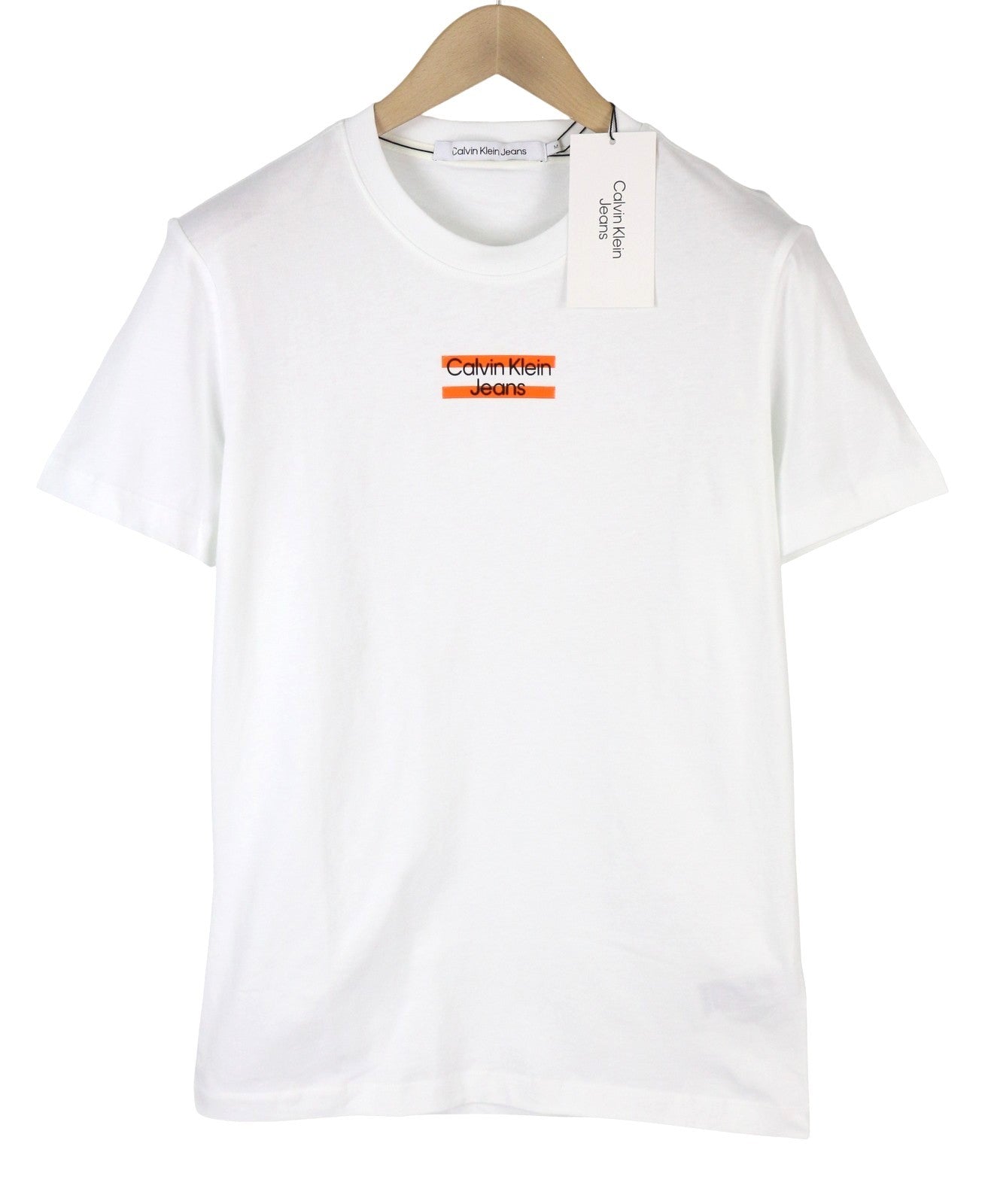 CALVIN KLEIN Men T-Shirt 2XL White Cotton Tricot Front Logo Short Sleeved