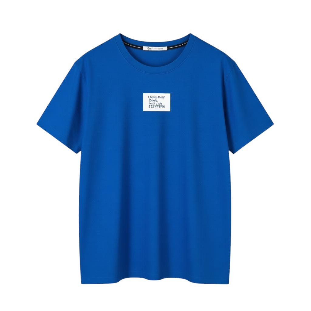 CALVIN KLEIN Men T-Shirt XL Blue Cotton Tricot Front Logo Short Sleeved