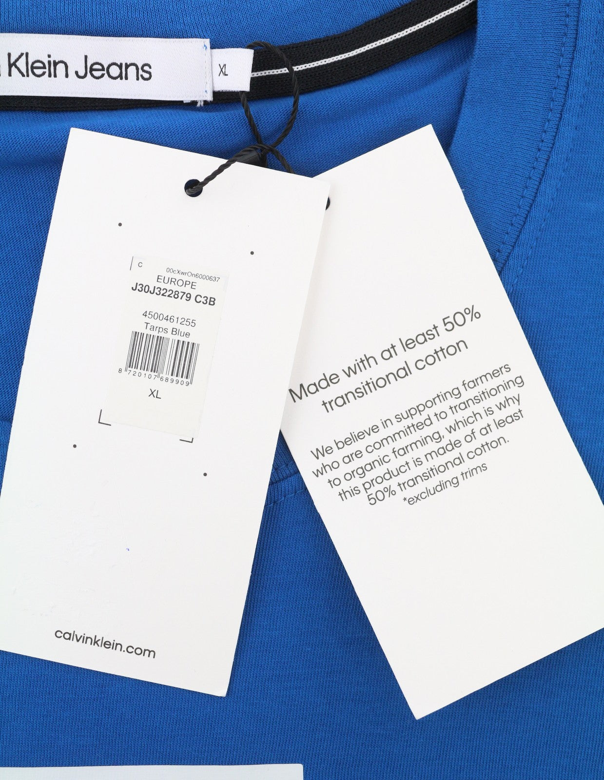 CALVIN KLEIN Men T-Shirt XL Blue Cotton Tricot Front Logo Short Sleeved