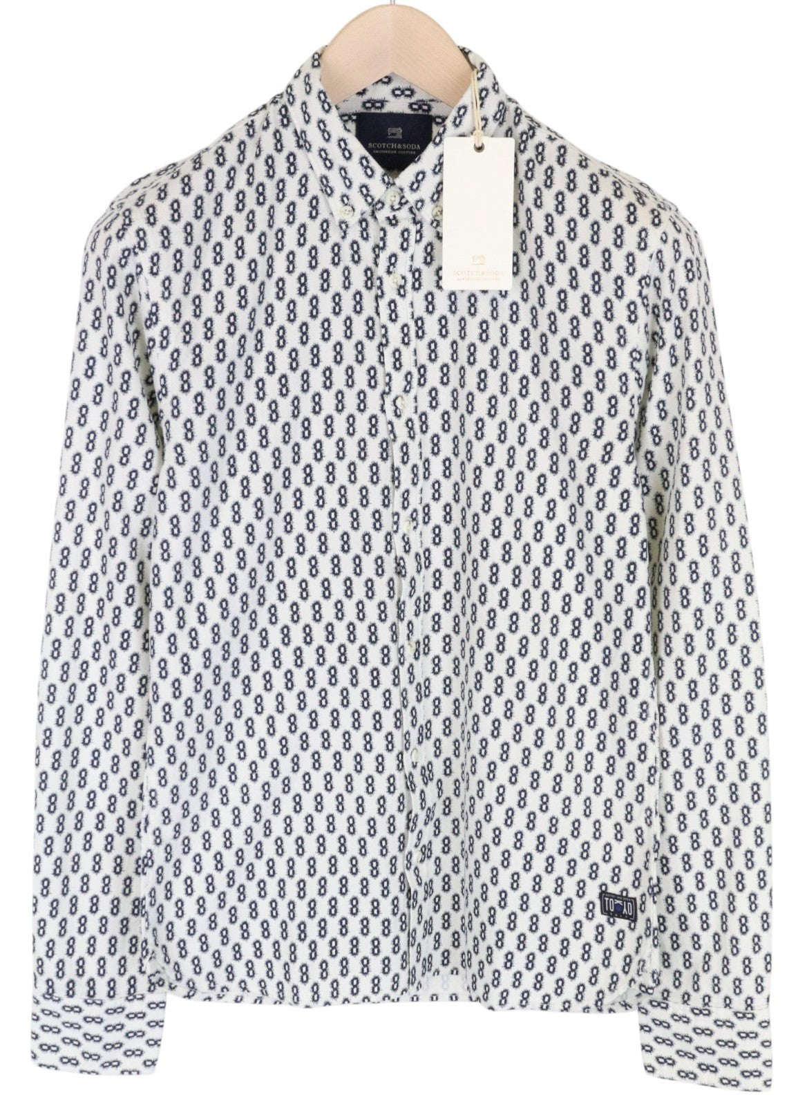 SCOTCH & SODA Ams Couture Men Shirt L Off-White Cotton Long Sleeve Patterned