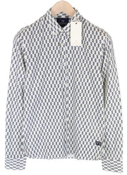 SCOTCH & SODA Ams Couture Men Shirt L Off-White Cotton Long Sleeve Patterned
