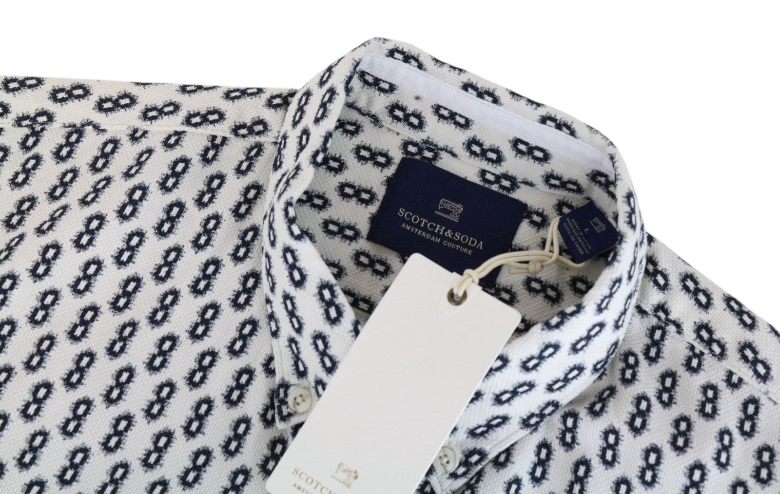 SCOTCH & SODA Ams Couture Men Shirt L Off-White Cotton Long Sleeve Patterned