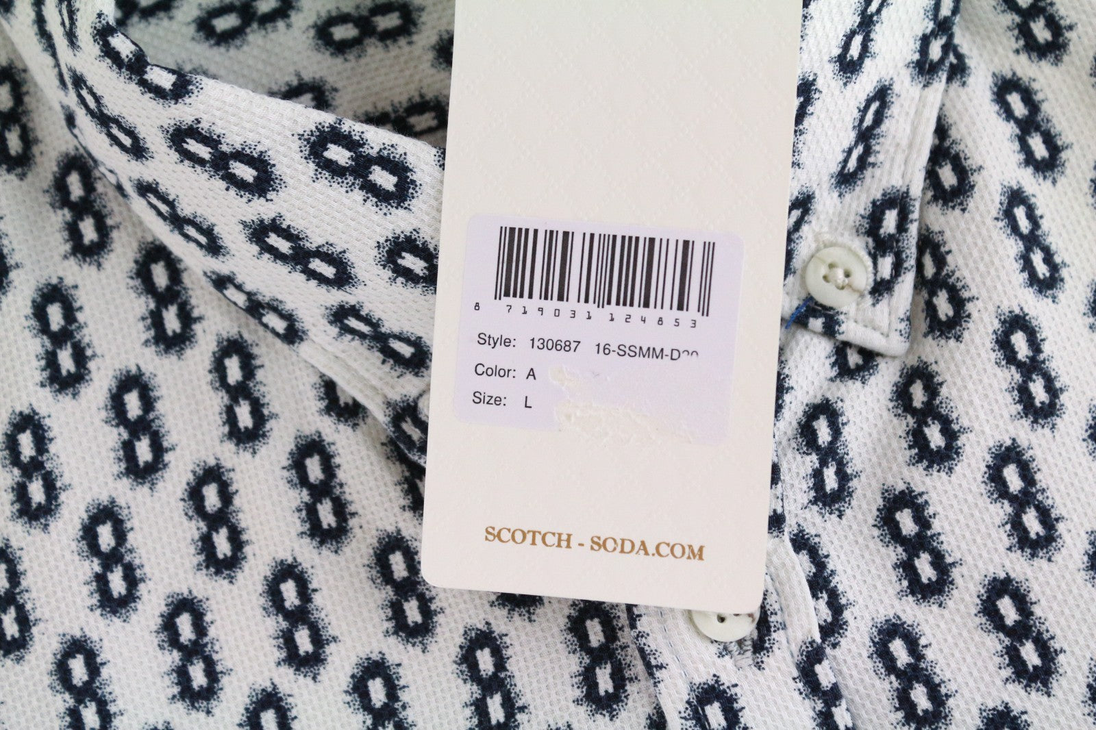 SCOTCH & SODA Ams Couture Men Shirt L Off-White Cotton Long Sleeve Patterned