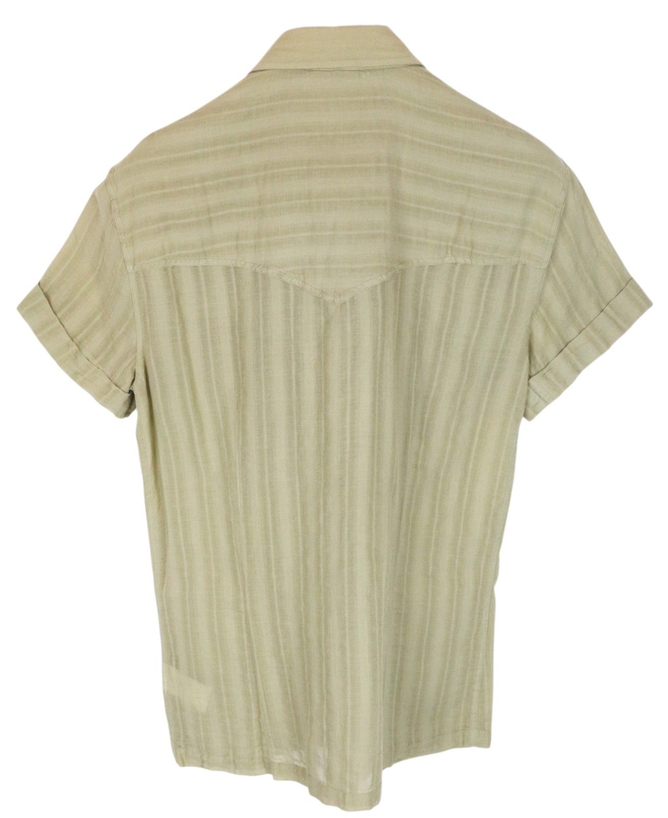 RICHMOND  Men Shirt M Green Pure Cotton Striped Snaps Short Sleeved Pocketed