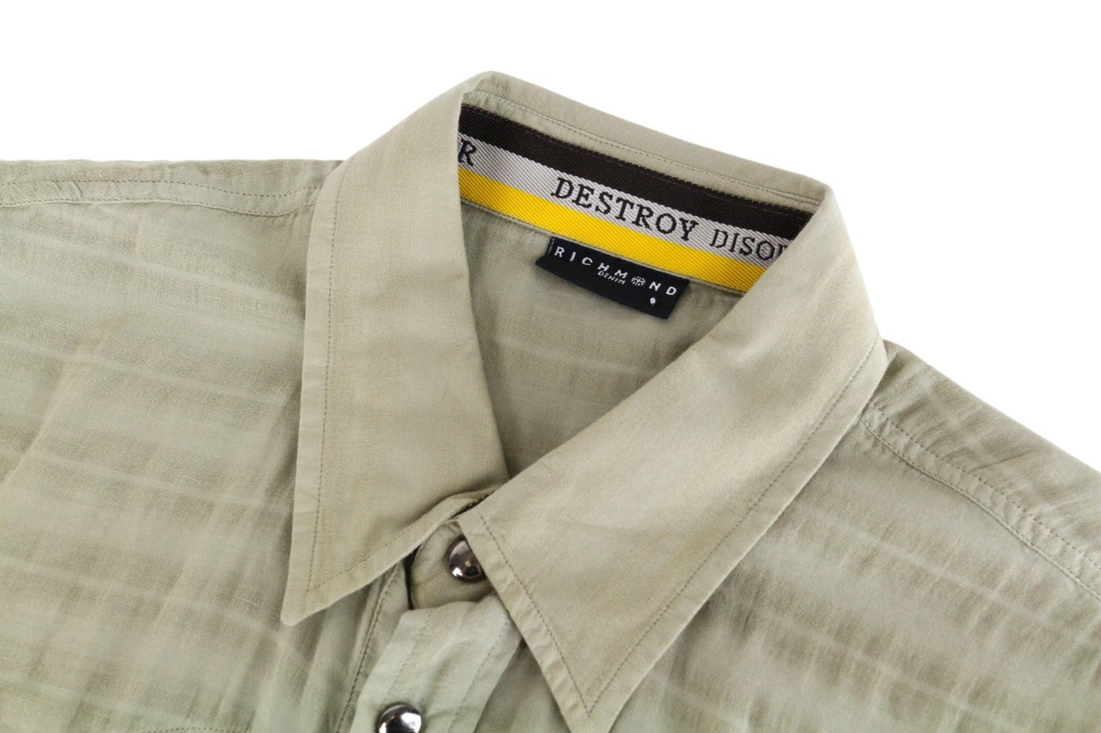 RICHMOND  Men Shirt M Green Pure Cotton Striped Snaps Short Sleeved Pocketed