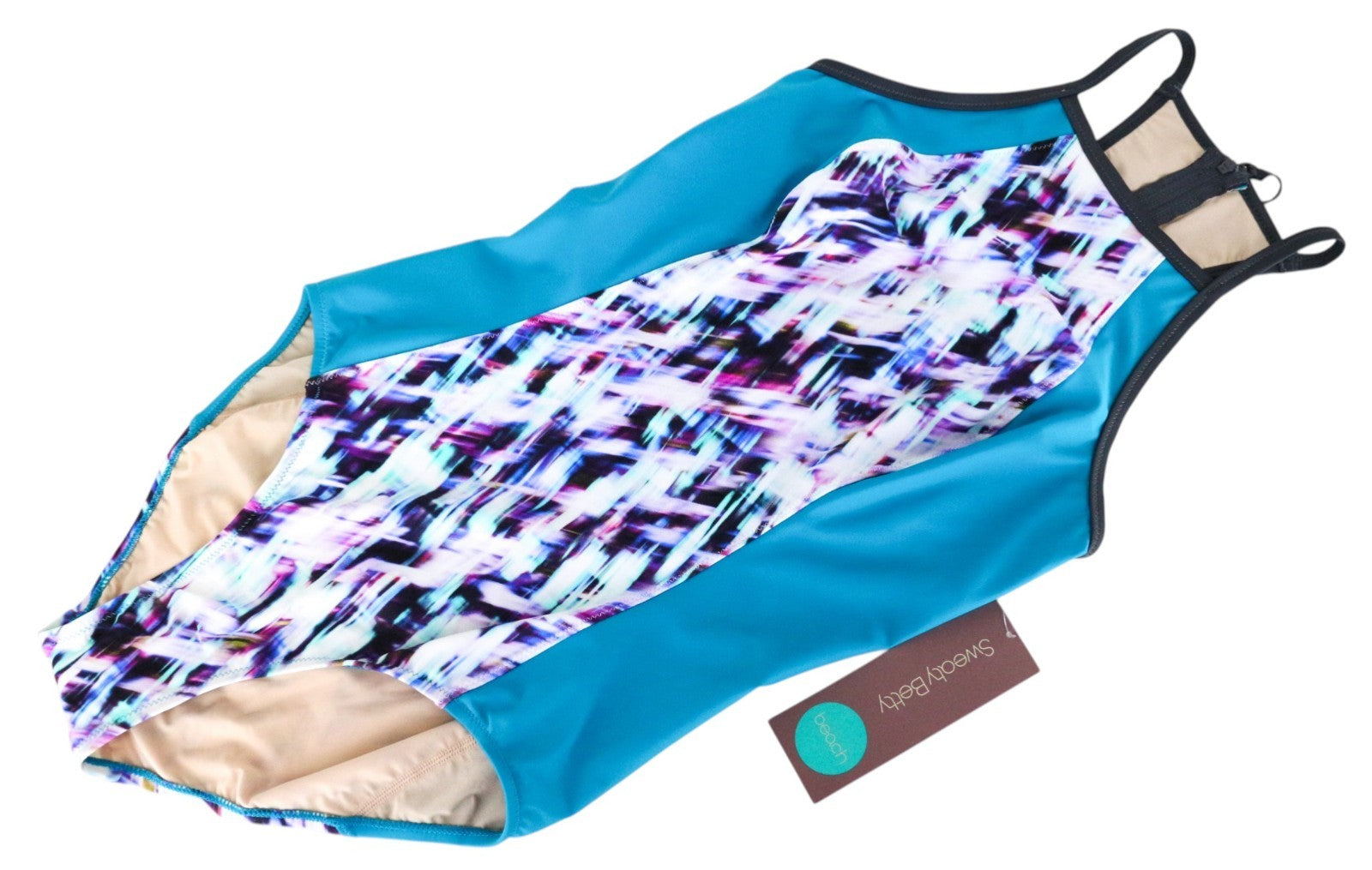 SWEATY BETTY Aquaglide Women Swimwear M Blue Stretch UPF50+ Mesh One Piece
