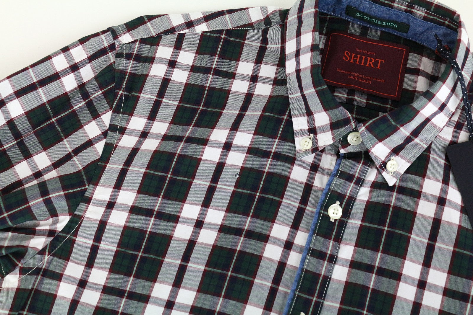 SCOTCH & SODA Ams Couture Men Shirt S Dark Green Pure Cotton Checked Button-Up