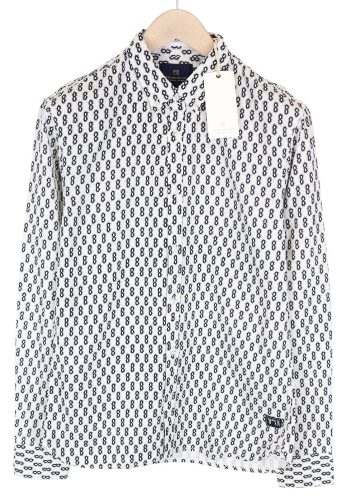 SCOTCH & SODA Ams Couture Men Shirt M Off-White Cotton Patterned Long Sleeve