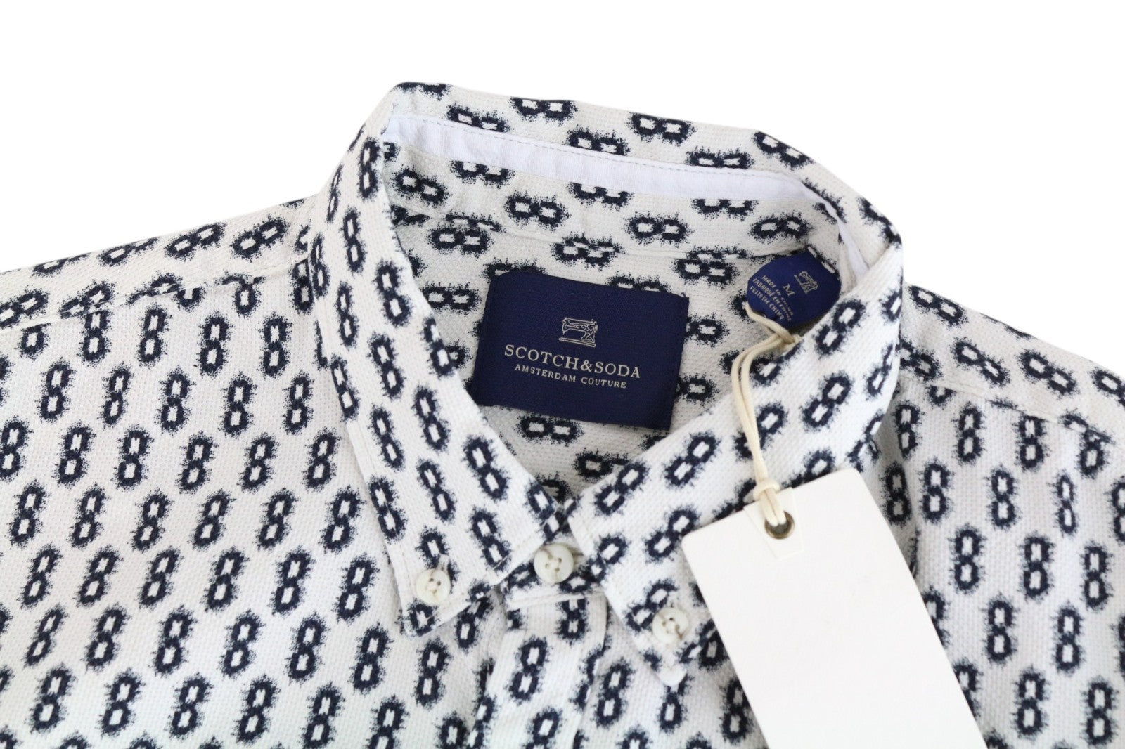 SCOTCH & SODA Ams Couture Men Shirt M Off-White Cotton Patterned Long Sleeve