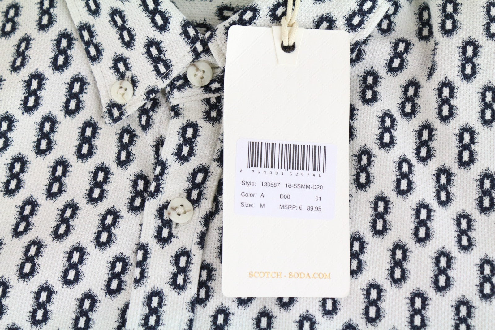 SCOTCH & SODA Ams Couture Men Shirt M Off-White Cotton Patterned Long Sleeve