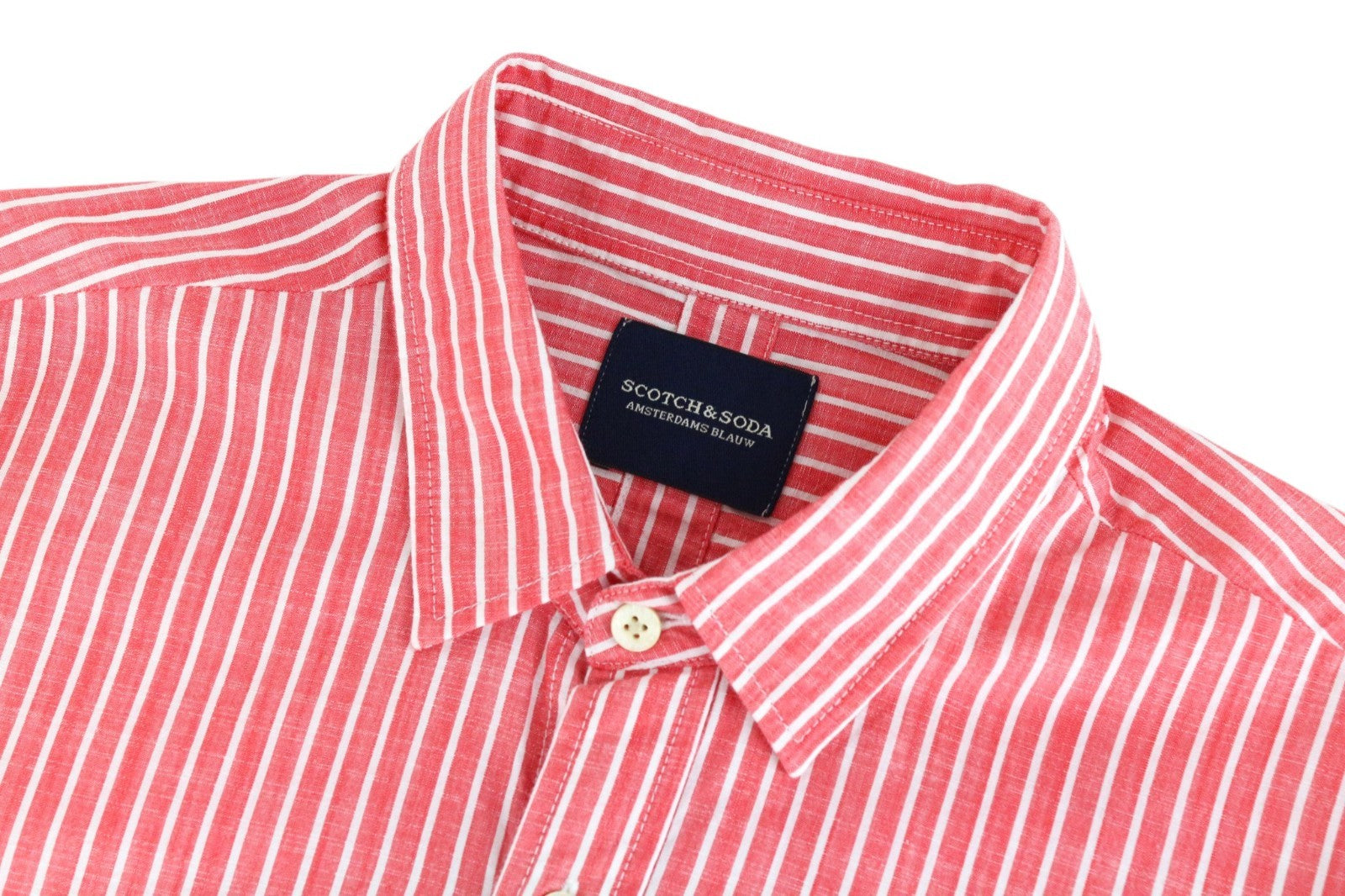 SCOTCH & SODA Ams Blauw Men Shirt M Red Striped Long Sleeved Button-Up