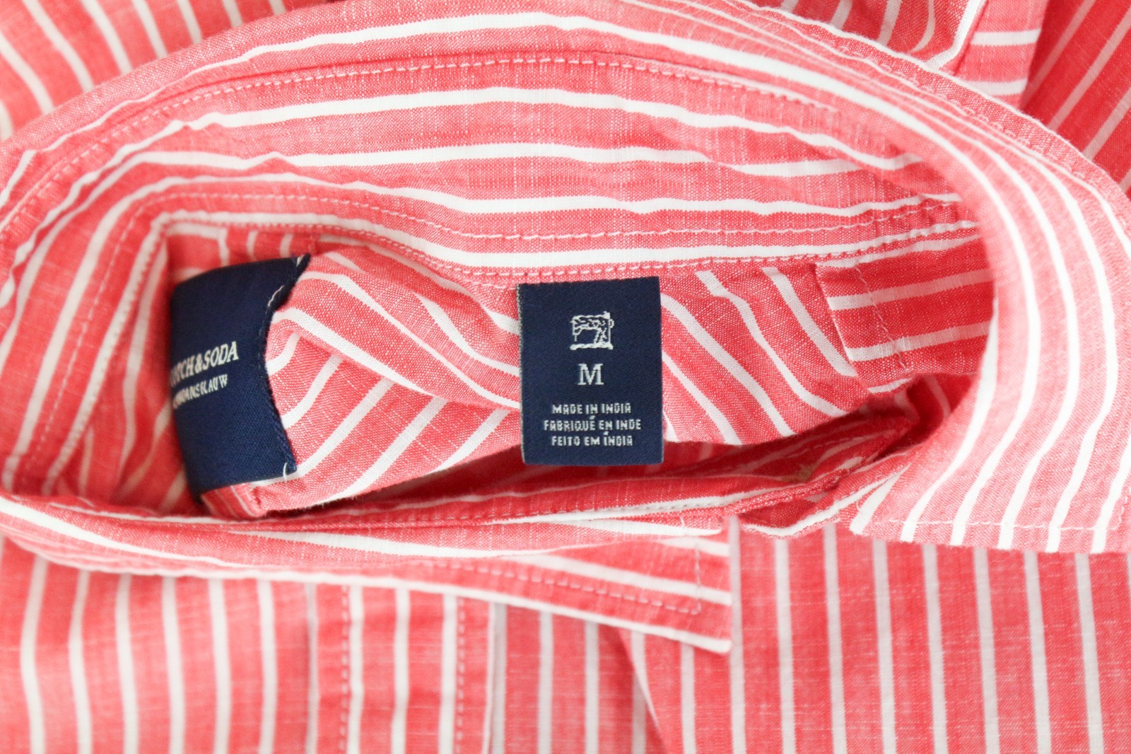 SCOTCH & SODA Ams Blauw Men Shirt M Red Striped Long Sleeved Button-Up