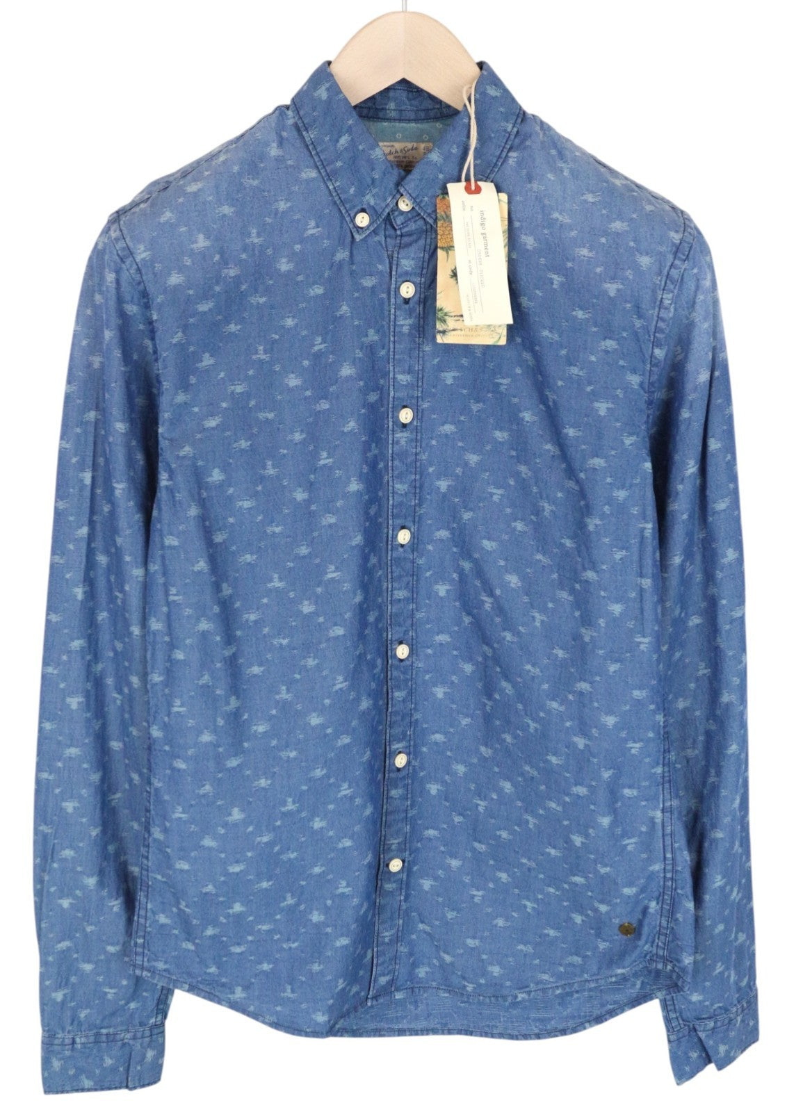 SCOTCH & SODA Ams Couture Men Shirt S Blue Pure Cotton Patterned Long Sleeved
