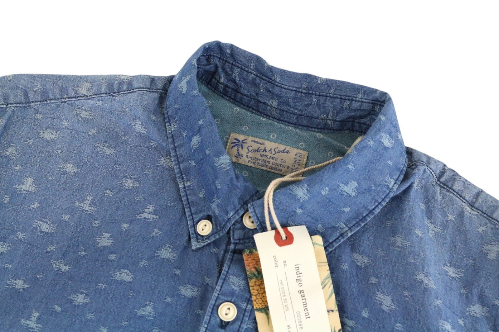SCOTCH & SODA Ams Couture Men Shirt S Blue Pure Cotton Patterned Long Sleeved