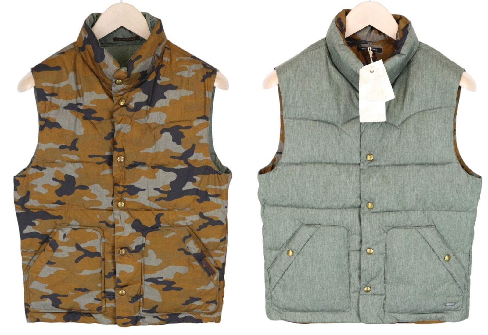 SCOTCH & SODA Ams Couture Men Jacket S Green Reversible Military Pattern Vest