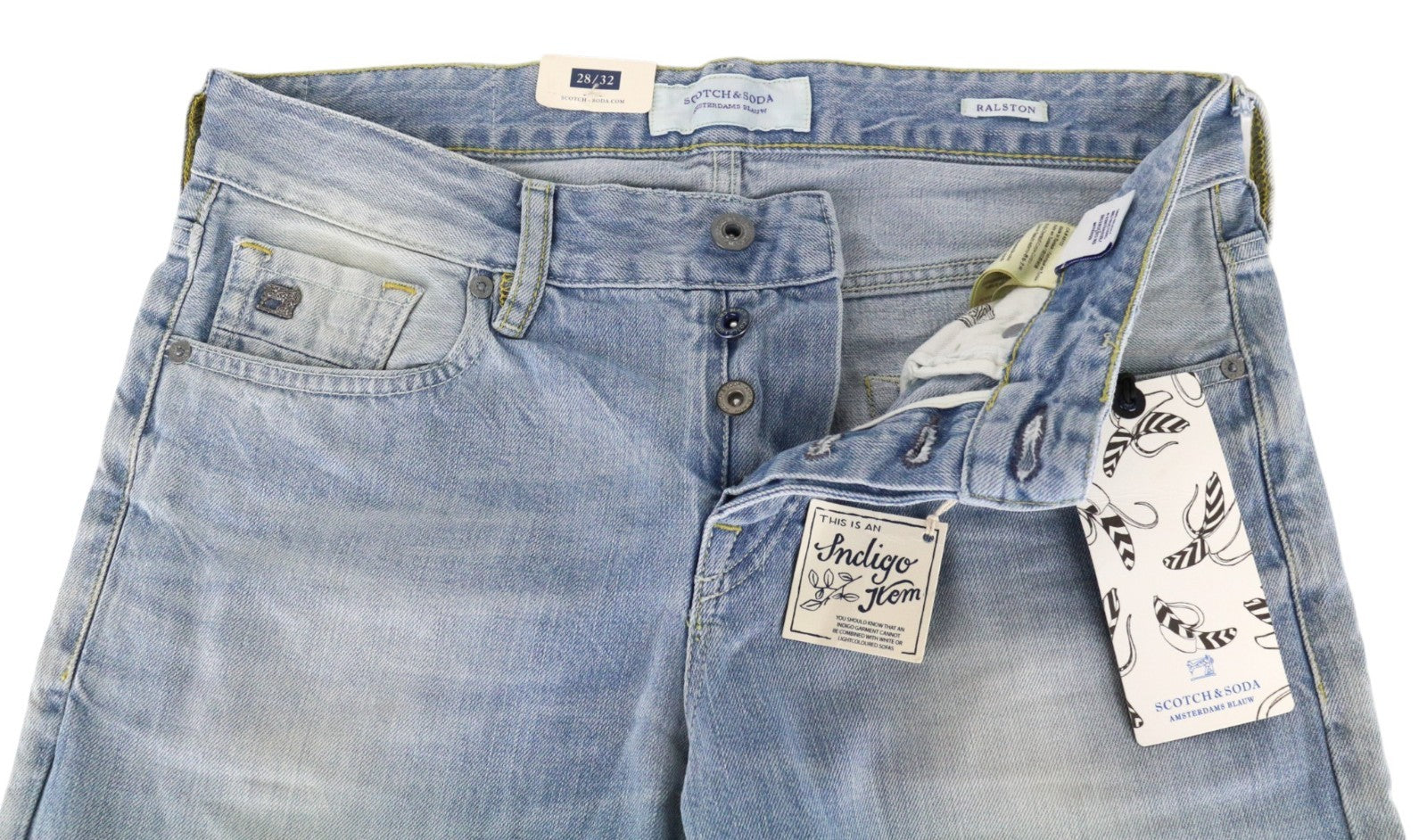 SCOTCH & SODA Ralston Men Jeans W28/L32 Slim Fit Washed Blue Pure Cotton
