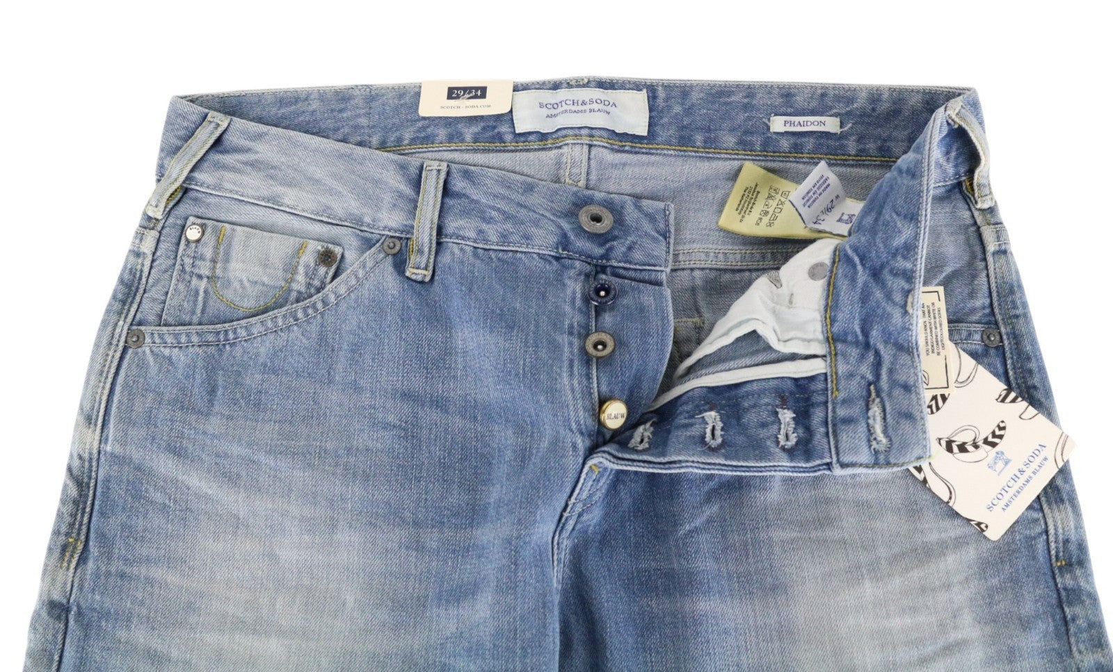 SCOTCH & SODA Phaidon Men Jeans W29/L34 Slim Fit Blue Pure Cotton Wash 5-Pocket