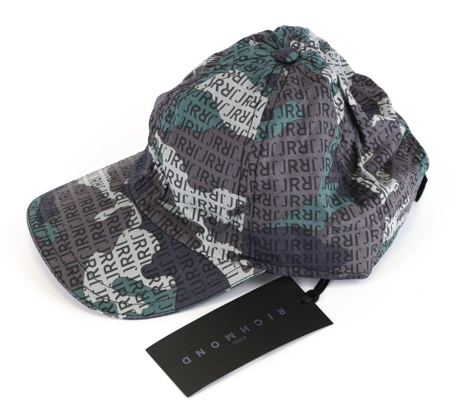 JOHN RICHMOND Men Cap M Green Grey Pure Cotton Patterned Logo Casual Baseball
