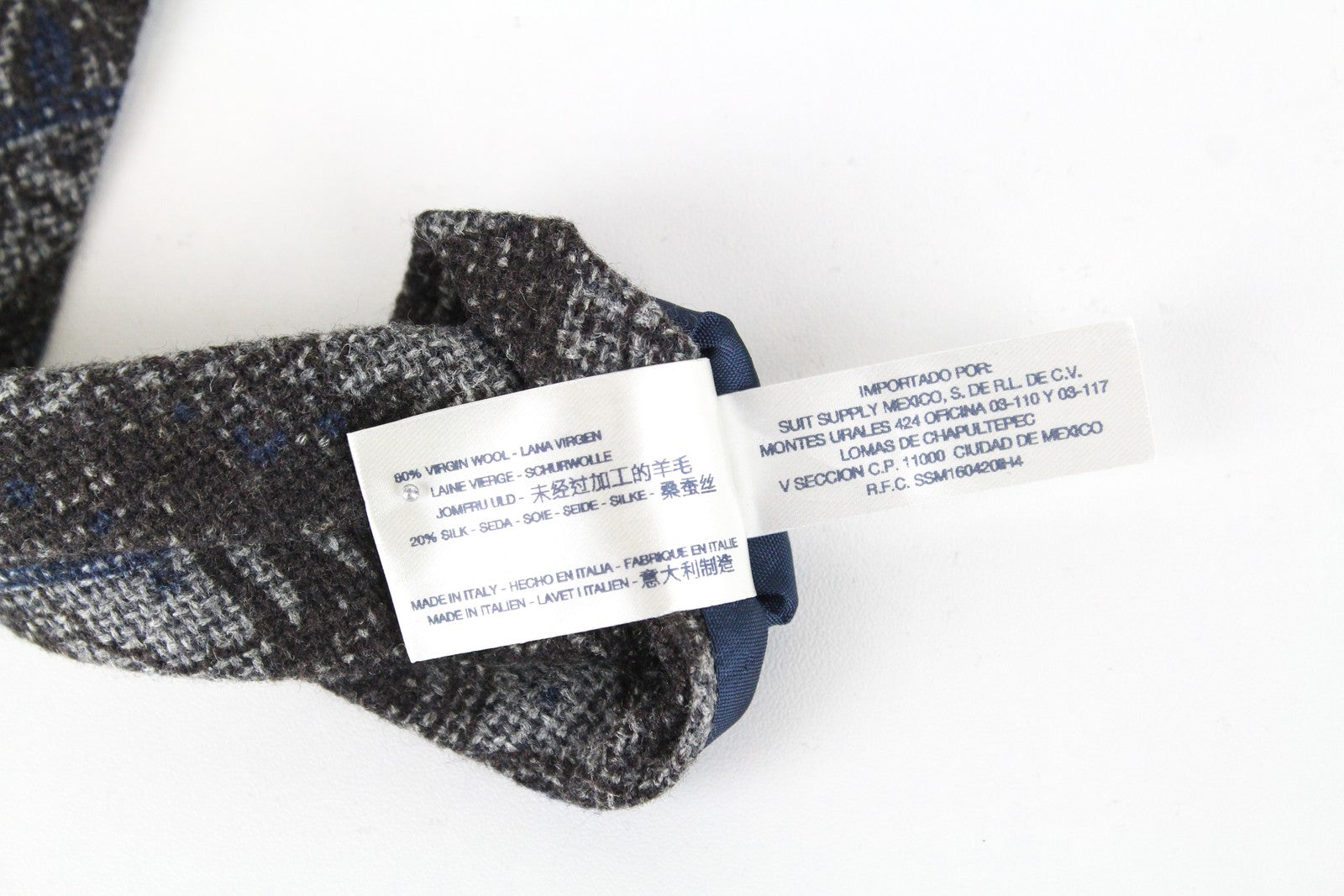 SUITSUPPLY Men Tie 150 x 8 cm Grey Blue Patterned Wool Silk Pointed-End Formal