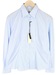 SUISTUDIO Women Shirt 44R Blue Cotton Stretch Striped Pattern Long Sleeved