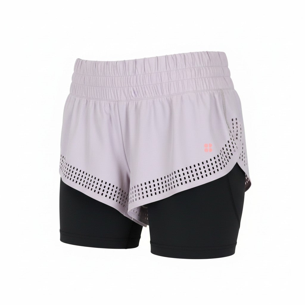 SWEATY BETTY Aerial 2in1 Women Shorts L Black Sports Layered Stretch Logo